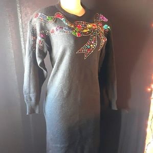 VINTAGE 1980S SWEET BABY JANE SEQUIN SWEATER DRESS